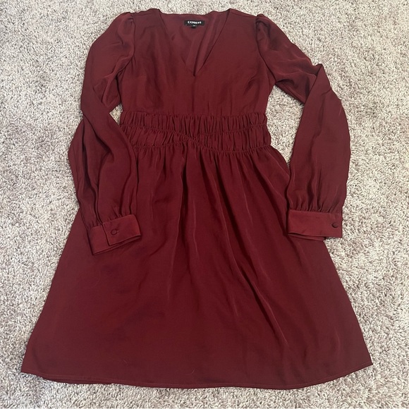 {Express} Long Sleeve Burgundy Dress - Picture 2 of 10